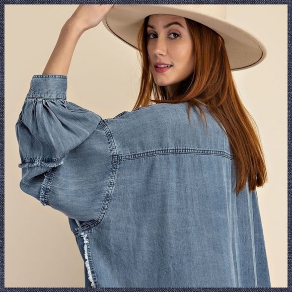 EASEL Ultra Oversized Shirt Dress-Distressed & Unique Details, Statement Sleeves - Picture 4 of 16